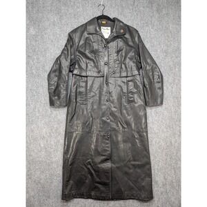 Vintage Pioneer Wear Genuine‎ Leather Black Trench Coat Duster Medium 80s 90s